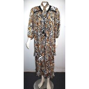 VTG Diane Freis Animal Print Cheetah Dress 3 Pc Set Blouse Skirt Georgette L/XL
